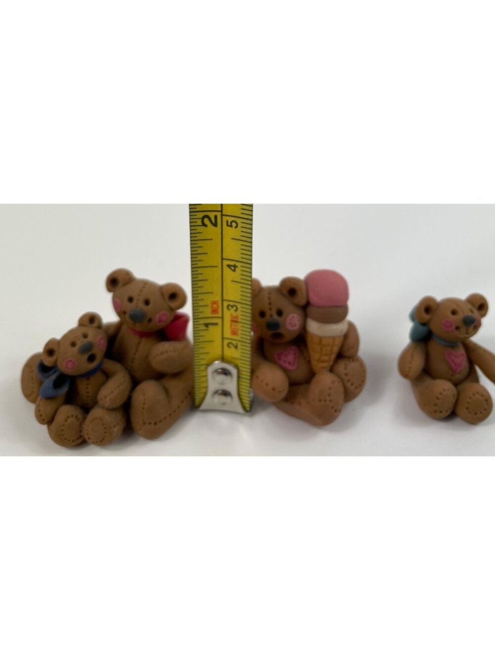 Vintage Handmade Set of 3 Polymer Clay Brown Bear Miniature Figurines - Picture 11 of 12